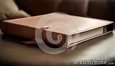 Antique leather bound hardcover book on table in library for studying generated by AI Stock Photo