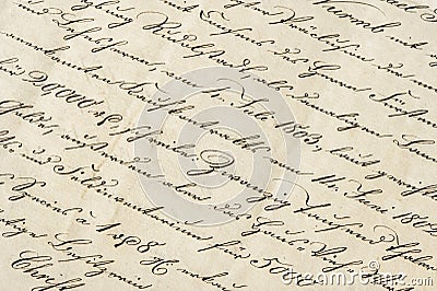 Antique letter with calligraphic handwritten text. Grunge paper Stock Photo