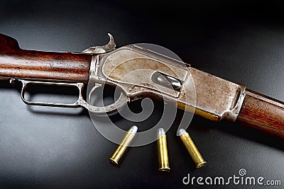 Antique Lever Action Rifle. Stock Photo
