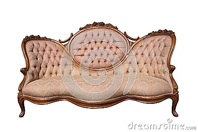 Antique luxury pink fabric sofa isolated. Stock Photo