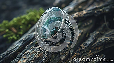 Antique Malachite Ring with Floral Embellishments Stock Photo