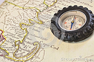 Antique map of Cape Cod with retro compass Stock Photo