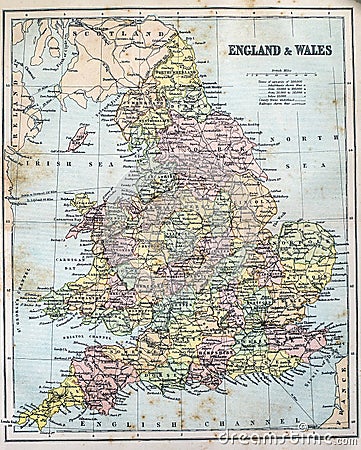 Antique Map of England and Wales Stock Photo