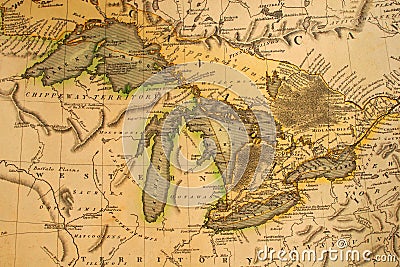 Antique Map of the Great Lakes Stock Photo