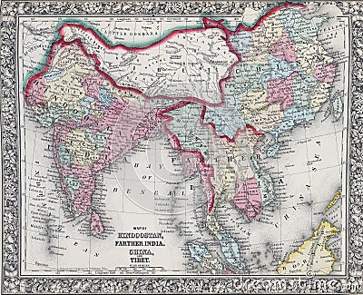 Antique map of Hindostan or India Stock Photo