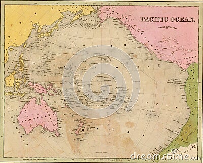 Antique map of the Pacific Ocean Stock Photo