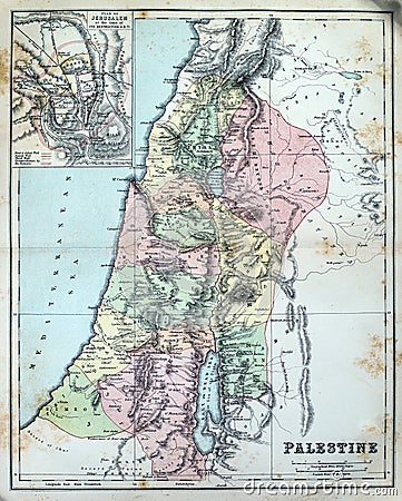 Antique Map of Palestine Stock Photo