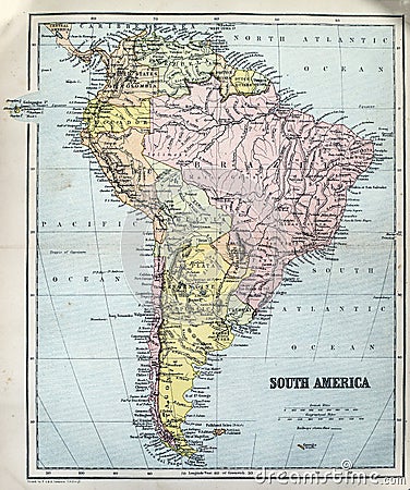 Antique Map of South America Stock Photo