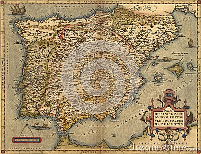 Antique Map of Spain Stock Photo