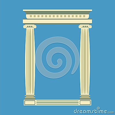 Antique marble temple front with ionic columns, Cartoon Illustration