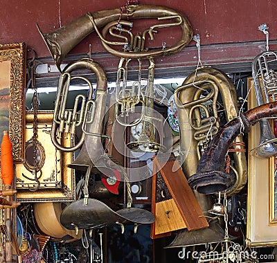 Antique Market Musical Instruments Stock Photo