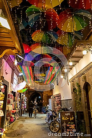 Antique markets and life vibes in Ancient City of Damascus in Syria Editorial Stock Photo