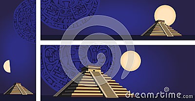 Antique Mayan Pyramid and Calendar Vector Illustration