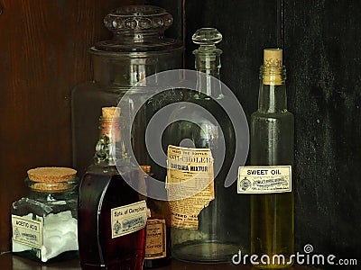 Antique Medication Bottles Editorial Stock Photo