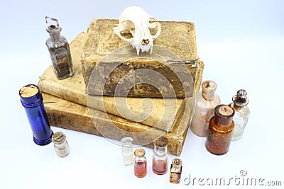 Antique Medicine Bottles, 1800s Victorian Era Stock Photo