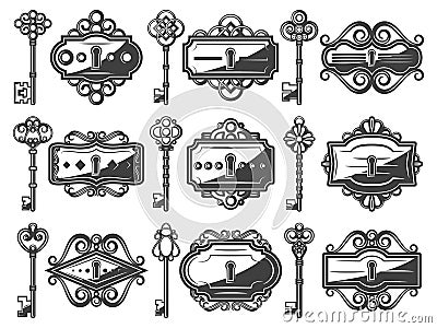 Antique Metal Keyholes Set Vector Illustration