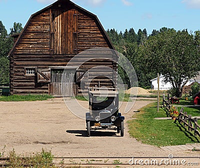 Antique Model Ford With Wooden Barn Editorial Stock Photo