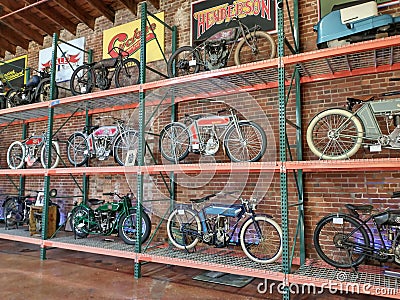 Antique motorcycles at Coker Museum in Chattanooga TN. Editorial Stock Photo