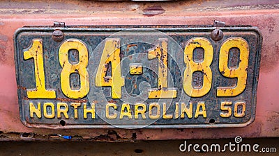 Antique North Carolina Automobile License Plate Editorial Stock Photo