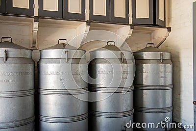 Antique oil barrels in lighthouse Editorial Stock Photo