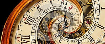 Antique old clock abstract fractal spiral. Watch classic clock mechanism unusual abstract texture fractal pattern background. Old Stock Photo