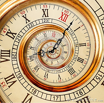 Antique old clock abstract fractal spiral. Watch clock unusual a Stock Photo