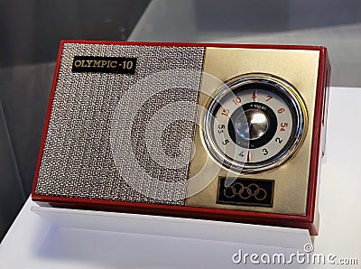 Antique Olympic Transistor Radio Metal Plastic Electronics Telecommunication Signals Audio Retro Design Lifestyle Products Editorial Stock Photo