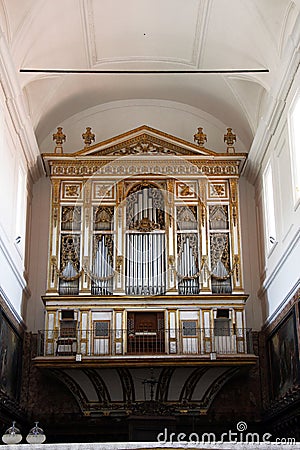 Antique organ, inside a church Stock Photo