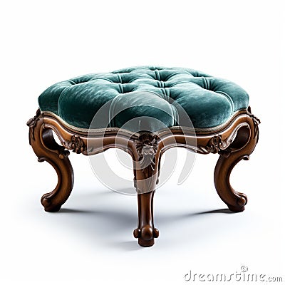 Elegant Rococo Foot Stool With Turquoise Cushions Stock Photo