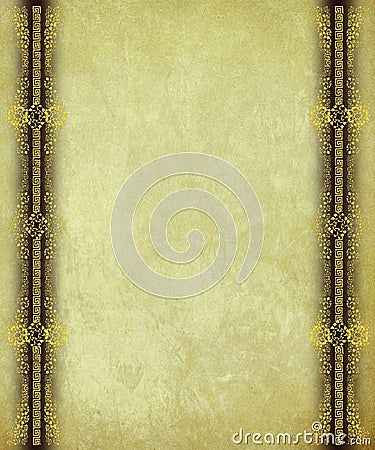 Antique Paper with Gold Scrollwork Borders Stock Photo