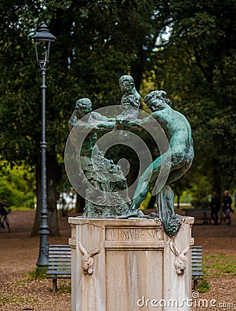 Antique park rome with columns and monuments a lot of greenery and sculptures marble Editorial Stock Photo