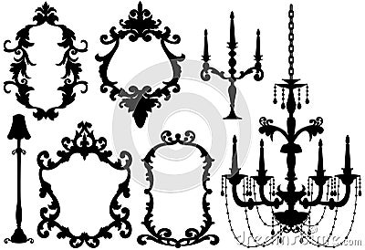 Antique picture frames and chandelier Vector Illustration