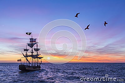 Antique Pirate Ship Stock Photo