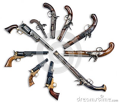 Antique Pistols Collection. Stock Photo