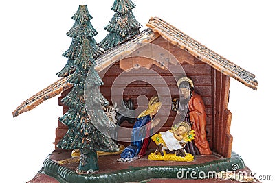 Old christmas decoration with colorful figurines Stock Photo