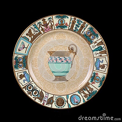 Antique plate with Egyptian ornaments. plate in Egyptian style Editorial Stock Photo