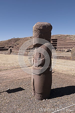 Ponce Monolith in Tiwanaku Tiahuanaco, Bolivia Stock Photo