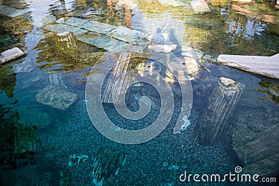 Antique pool Cleopatra`s Bath in Pamukkale Stock Photo