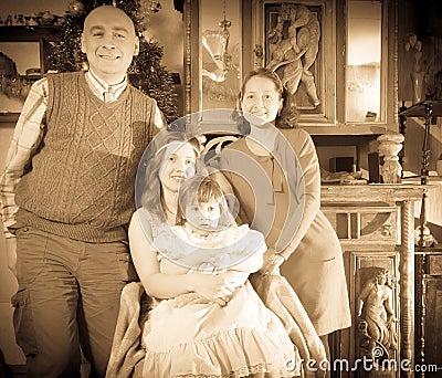 Antique portrait of happy family Stock Photo