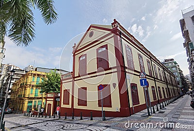 Antique Portuguese Macau Architecture European Facade Macao Conservatory School of Music Colonial Heritage House Macao St. Lazarus Stock Photo