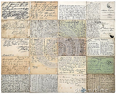 antique postcards. old handwritten undefined texts. french carte postale Stock Photo