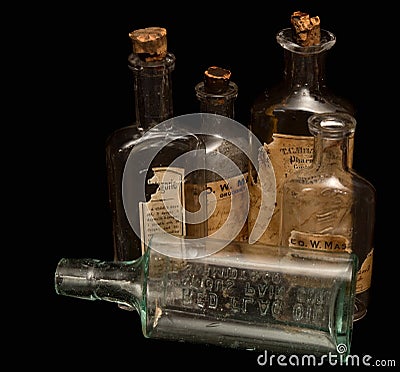 Antique Prescription Medicine Bottles Stock Photo