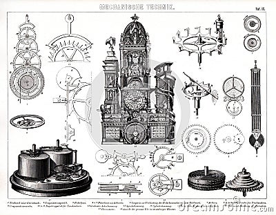 1874 Antique Print of Giant Clock at Munster Cathedral Stock Photo