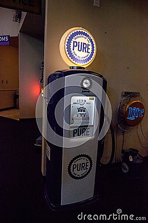 Antique Pure Oil Company Gasoline pump displayed at the Muscle Car City museum Editorial Stock Photo