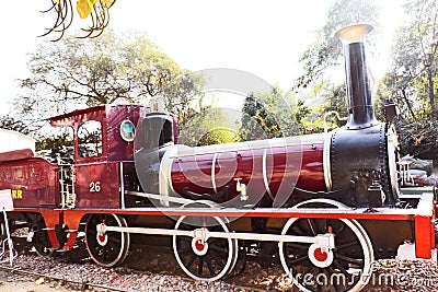 Antique rail engine, wheel, coache, saloon Editorial Stock Photo