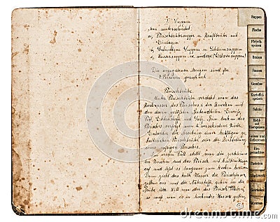 Antique recipe book with handwritten text Stock Photo