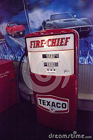 Antique Red Fire Chief Texaco Gasoline pump displayed at the Muscle Car City museum Editorial Stock Photo