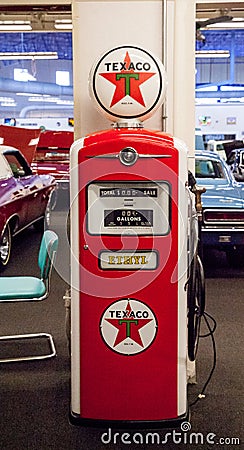 Antique Red Texaco Gasoline pump displayed at the Muscle Car City museum Editorial Stock Photo