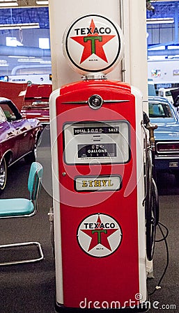 Antique Red Texaco Gasoline pump displayed at the Muscle Car City museum Editorial Stock Photo