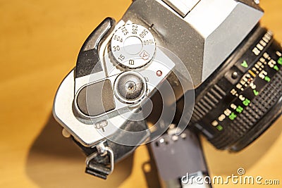 Antique reflex camera with film roll Stock Photo